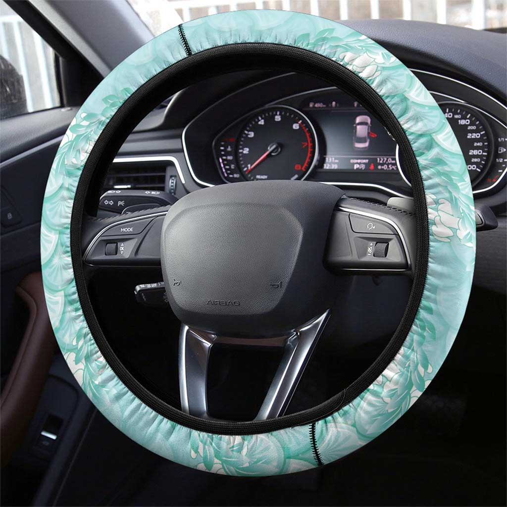Light Turquoise Mermaid Puakenikeni Maile Lei Steering Wheel Cover