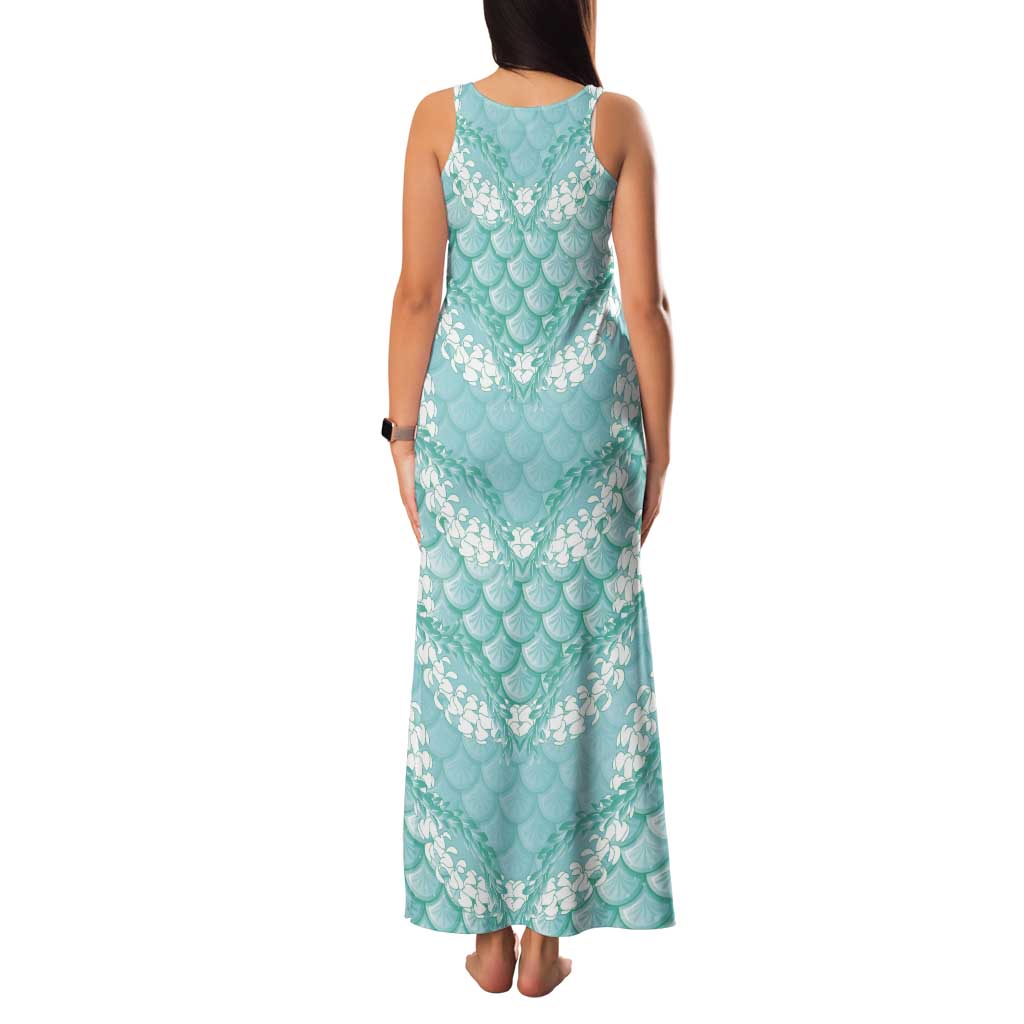Light Turquoise Mermaid Puakenikeni Maile Lei Tank Maxi Dress