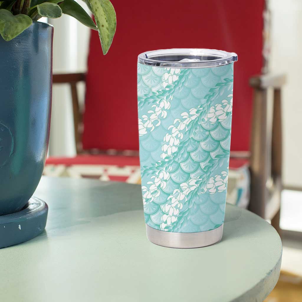 Light Turquoise Mermaid Puakenikeni Maile Lei Tumbler Cup
