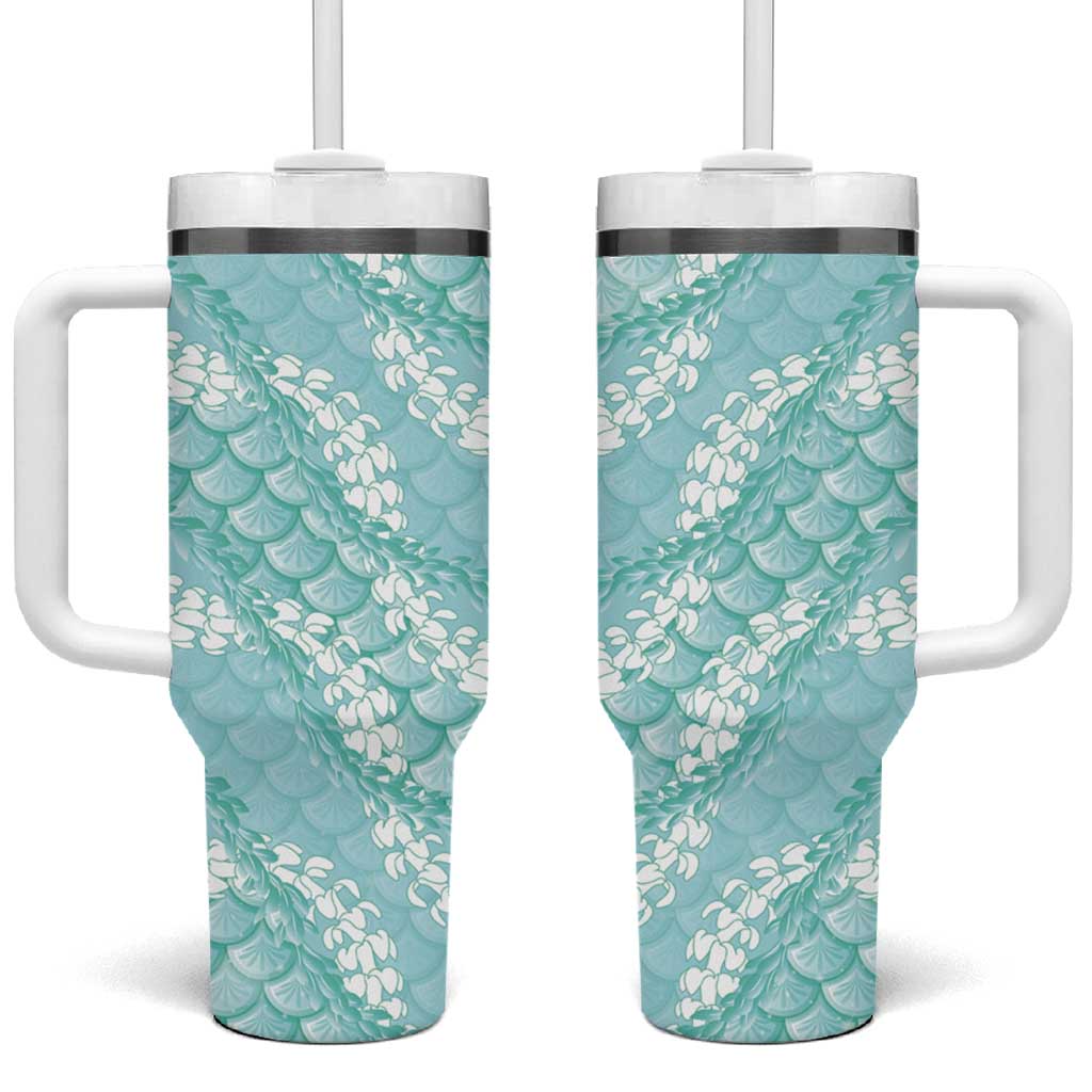 Light Turquoise Mermaid Puakenikeni Maile Lei Tumbler With Handle