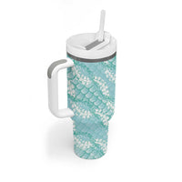 Light Turquoise Mermaid Puakenikeni Maile Lei Tumbler With Handle