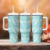 Light Turquoise Mermaid Puakenikeni Maile Lei Tumbler With Handle