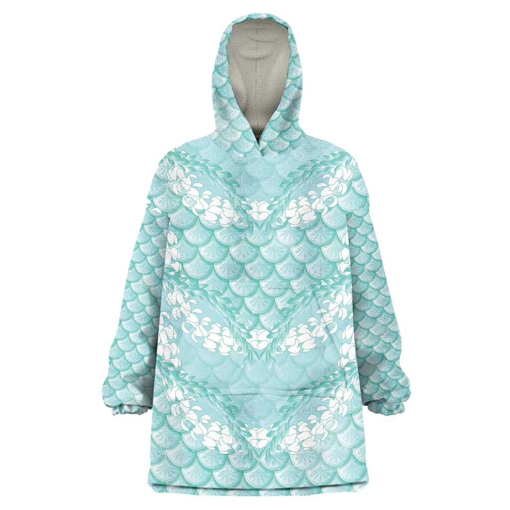 Light Turquoise Mermaid Puakenikeni Maile Lei Wearable Blanket Hoodie LT01 One Size Turquoise - Polynesian Pride