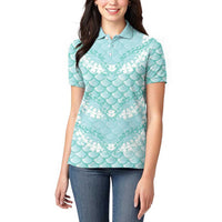 Light Turquoise Mermaid Puakenikeni Maile Lei Women Polo Shirt