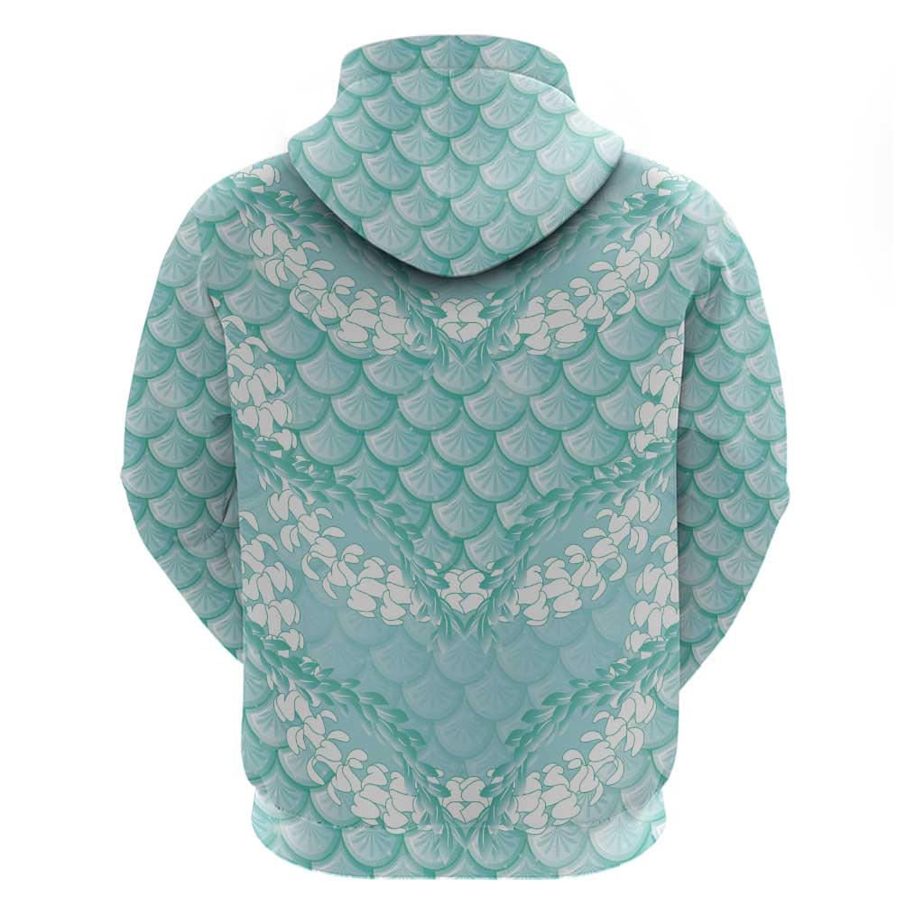 Light Turquoise Mermaid Puakenikeni Maile Lei Zip Hoodie