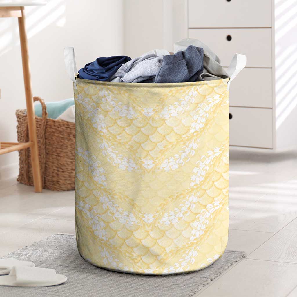 Pastel Yellow Mermaid Puakenikeni Maile Lei Laundry Basket LT01 Yellow - Polynesian Pride