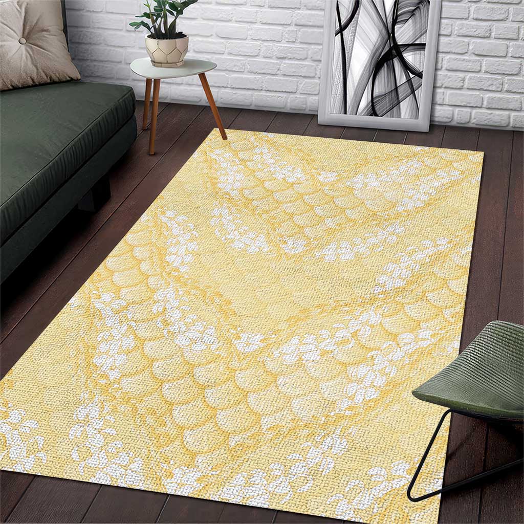 Pastel Yellow Mermaid Puakenikeni Maile Lei Area Rug