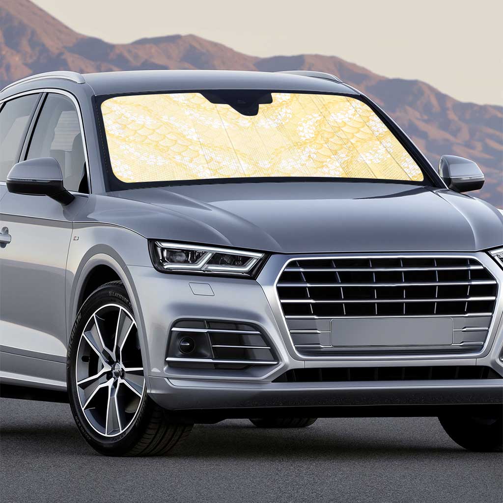 Pastel Yellow Mermaid Puakenikeni Maile Lei Auto Sun Shade