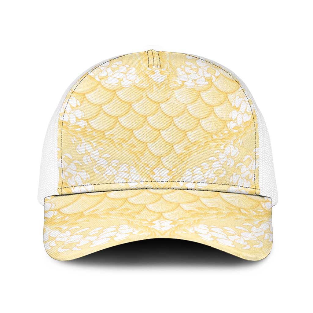 Pastel Yellow Mermaid Puakenikeni Maile Lei Baseball Net Cap