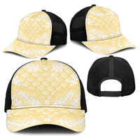 Pastel Yellow Mermaid Puakenikeni Maile Lei Baseball Net Cap