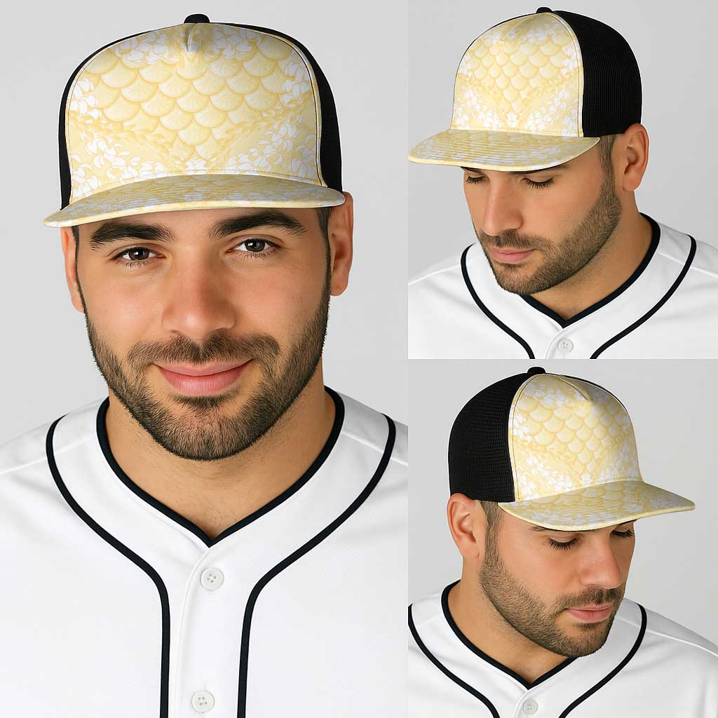 Pastel Yellow Mermaid Puakenikeni Maile Lei Baseball Net Cap