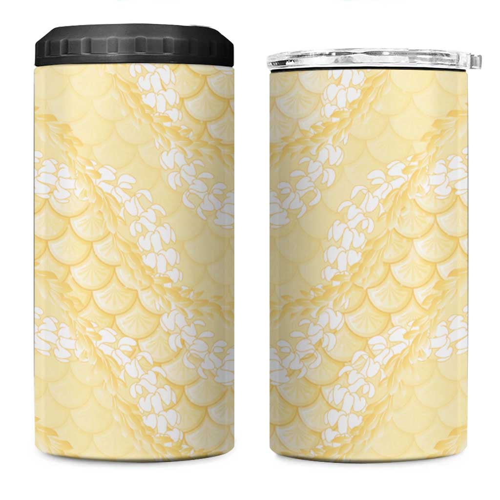 Pastel Yellow Mermaid Puakenikeni Maile Lei 4 in 1 Can Cooler Tumbler