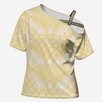 Pastel Yellow Mermaid Puakenikeni Maile Lei Cross Shoulder Shirt LT01 Female Yellow - Polynesian Pride