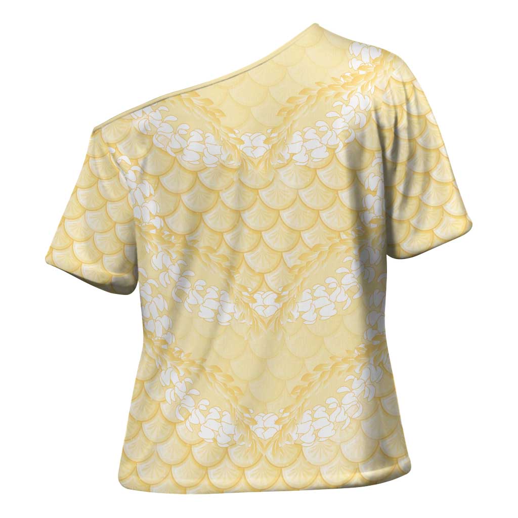 Pastel Yellow Mermaid Puakenikeni Maile Lei Cross Shoulder Shirt LT01 - Polynesian Pride