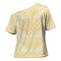 Pastel Yellow Mermaid Puakenikeni Maile Lei Cross Shoulder Shirt LT01 - Polynesian Pride