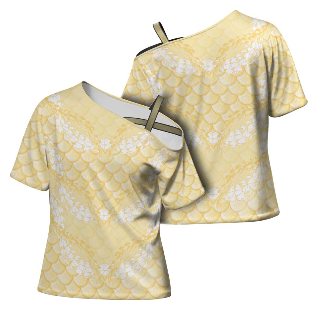 Pastel Yellow Mermaid Puakenikeni Maile Lei Cross Shoulder Shirt LT01 - Polynesian Pride