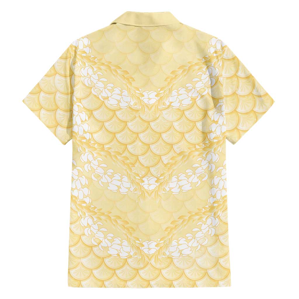 Pastel Yellow Mermaid Puakenikeni Maile Lei Family Matching Long Sleeve Bodycon Dress and Hawaiian Shirt LT01 - Polynesian Pride