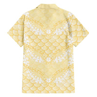 Pastel Yellow Mermaid Puakenikeni Maile Lei Family Matching Long Sleeve Bodycon Dress and Hawaiian Shirt LT01 - Polynesian Pride