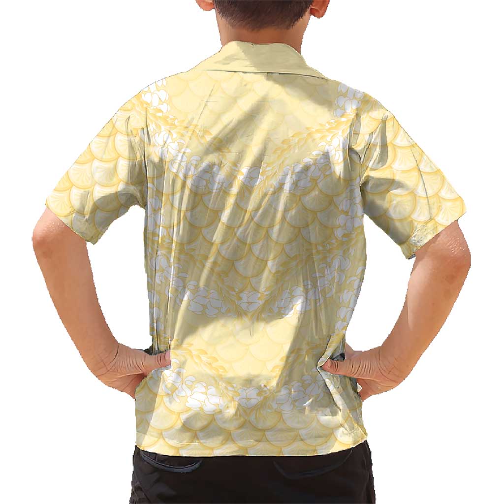 Pastel Yellow Mermaid Puakenikeni Maile Lei Family Matching Puletasi and Hawaiian Shirt LT01 - Polynesian Pride