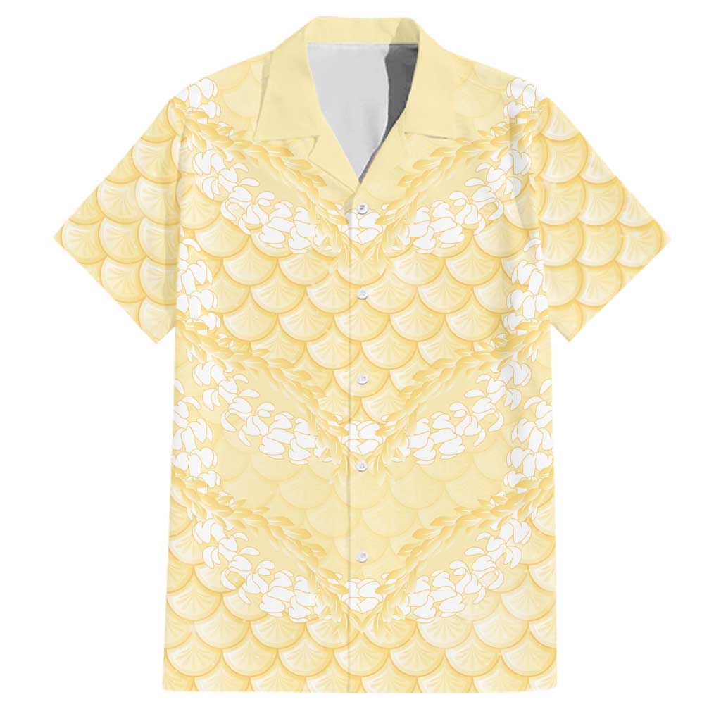 Pastel Yellow Mermaid Puakenikeni Maile Lei Family Matching Short Sleeve Bodycon Dress and Hawaiian Shirt LT01 Dad's Shirt - Short Sleeve Yellow - Polynesian Pride