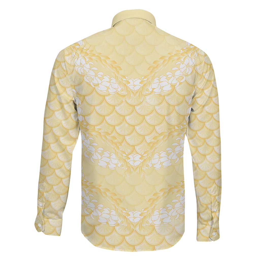 Pastel Yellow Mermaid Puakenikeni Maile Lei Family Matching Short Sleeve Bodycon Dress and Hawaiian Shirt LT01 - Polynesian Pride