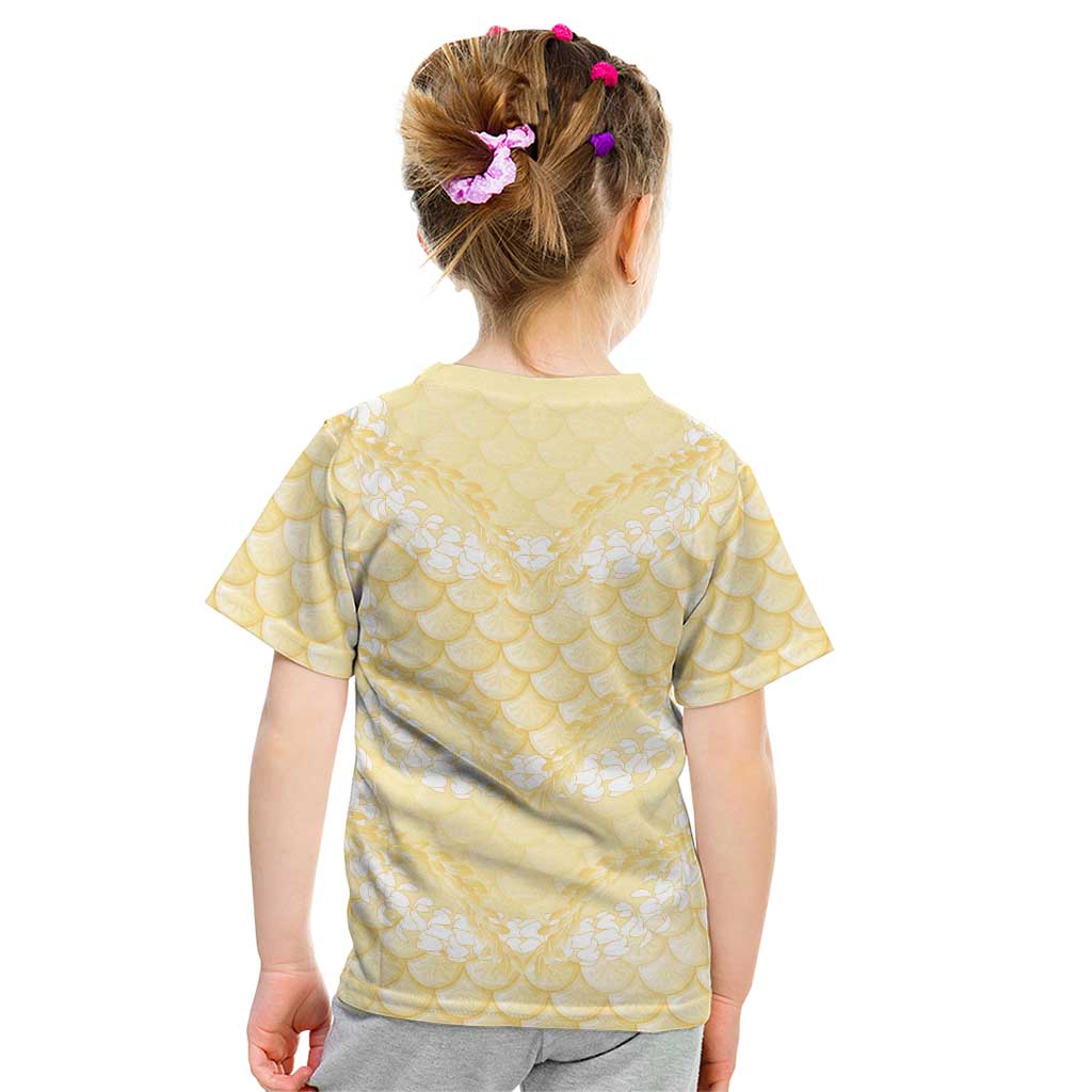 Pastel Yellow Mermaid Puakenikeni Maile Lei Kid T Shirt LT01 - Polynesian Pride