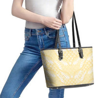 Pastel Yellow Mermaid Puakenikeni Maile Lei Leather Tote Bag LT01 - Polynesian Pride