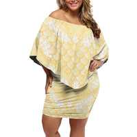 Pastel Yellow Mermaid Puakenikeni Maile Lei Off Shoulder Short Dress LT01 Women Yellow - Polynesian Pride