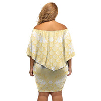 Pastel Yellow Mermaid Puakenikeni Maile Lei Off Shoulder Short Dress LT01 - Polynesian Pride