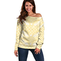 Pastel Yellow Mermaid Puakenikeni Maile Lei Off Shoulder Sweater