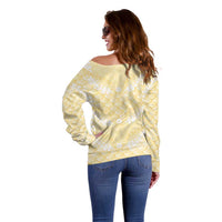 Pastel Yellow Mermaid Puakenikeni Maile Lei Off Shoulder Sweater