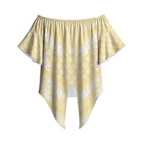 Pastel Yellow Mermaid Puakenikeni Maile Lei Off Shoulder Wrap Waist Top LT01 Yellow - Polynesian Pride
