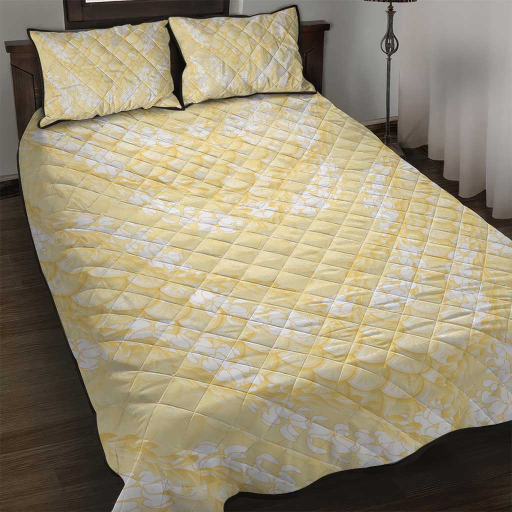 Pastel Yellow Mermaid Puakenikeni Maile Lei Quilt Bed Set