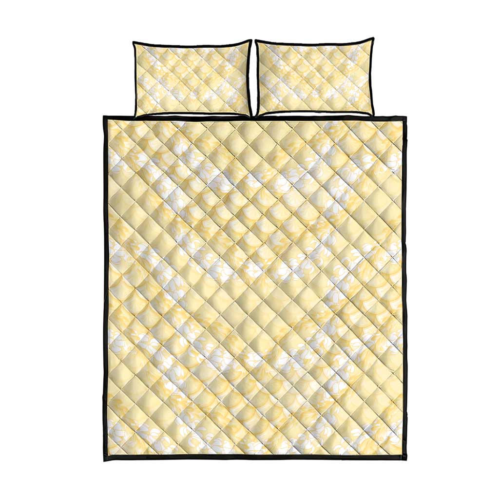 Pastel Yellow Mermaid Puakenikeni Maile Lei Quilt Bed Set
