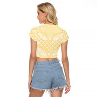 Pastel Yellow Mermaid Puakenikeni Maile Lei Raglan Cropped T Shirt LT01 - Polynesian Pride