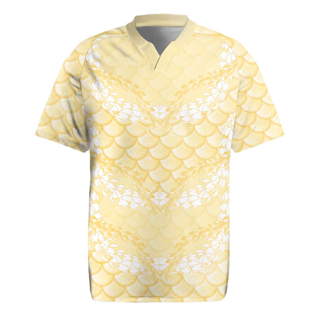 Pastel Yellow Mermaid Puakenikeni Maile Lei Rugby Jersey LT01 Yellow - Polynesian Pride