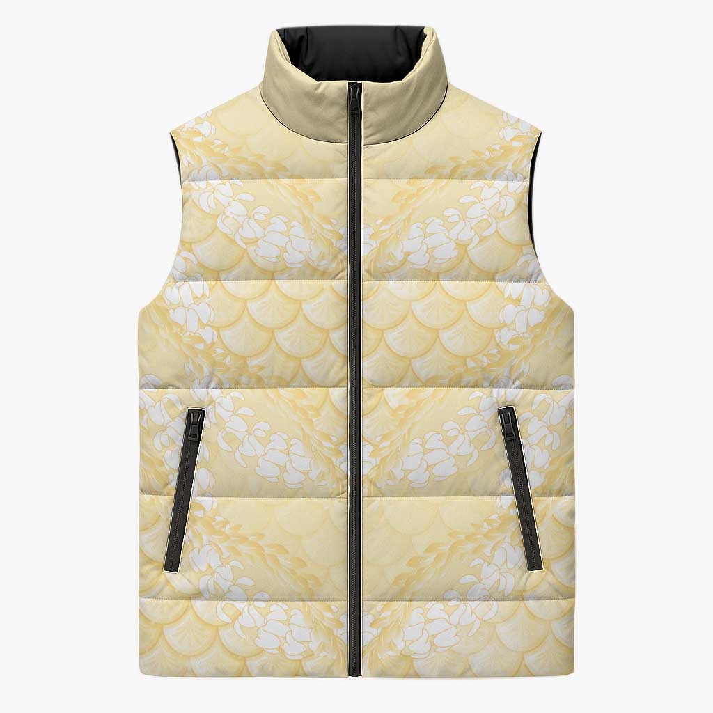 Pastel Yellow Mermaid Puakenikeni Maile Lei Sleeveless Puffer Jacket LT01 Unisex Yellow - Polynesian Pride