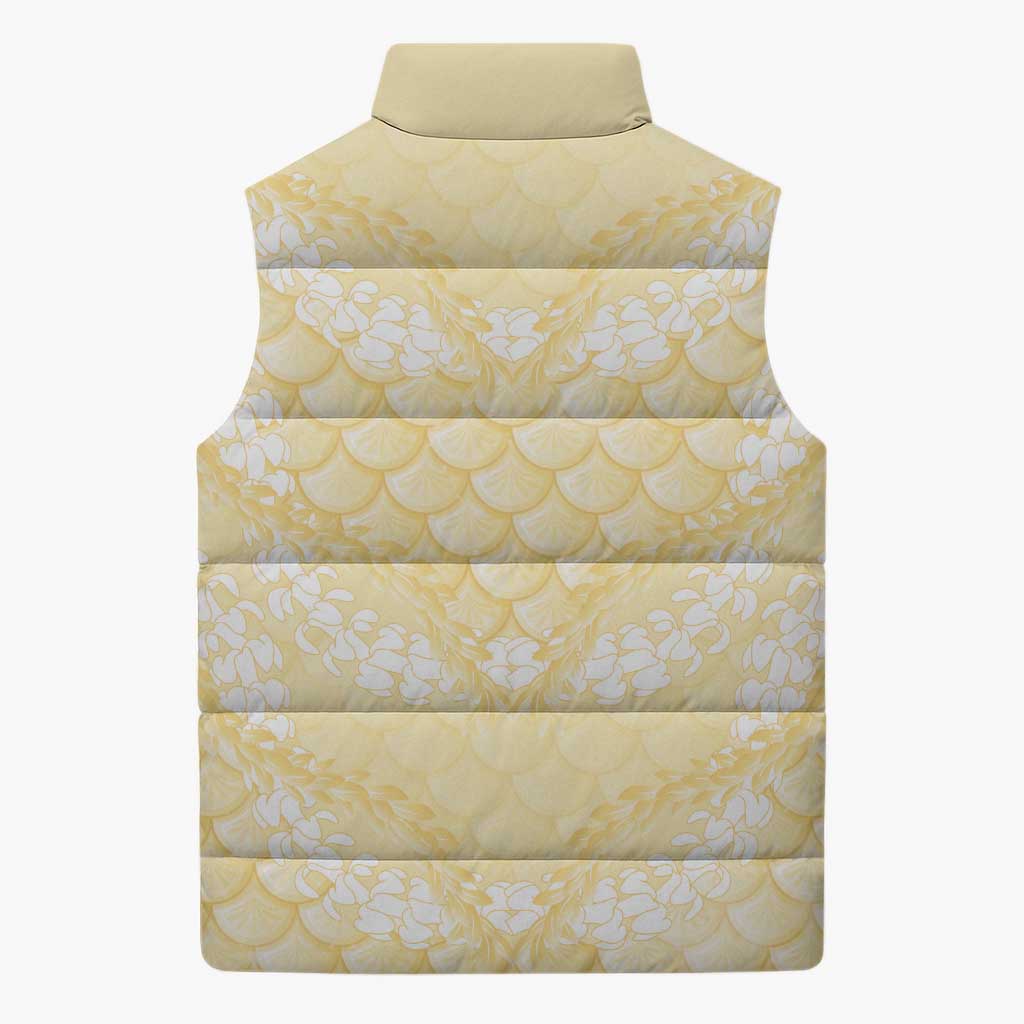Pastel Yellow Mermaid Puakenikeni Maile Lei Sleeveless Puffer Jacket LT01 - Polynesian Pride