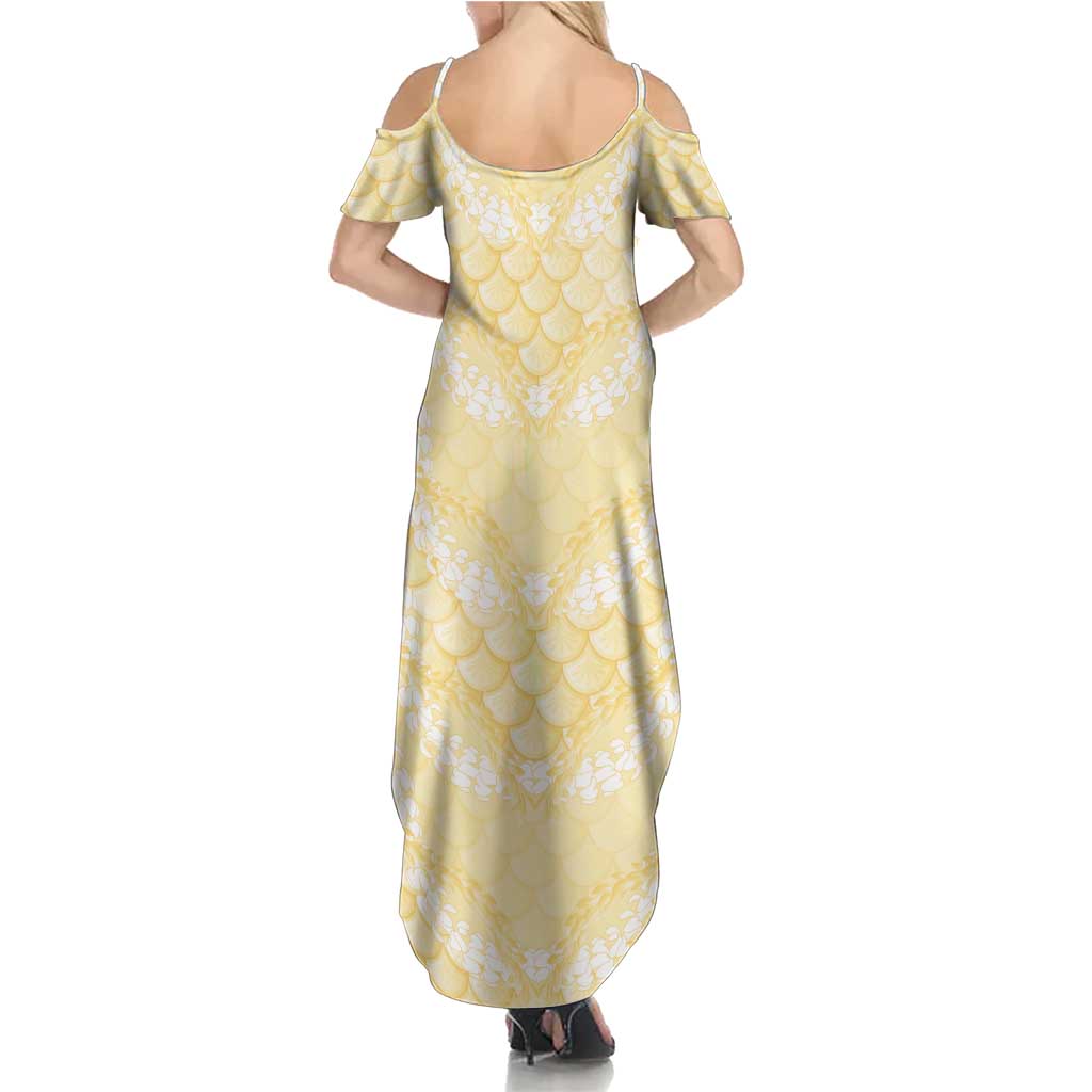 Pastel Yellow Mermaid Puakenikeni Maile Lei Summer Maxi Dress LT01 - Polynesian Pride