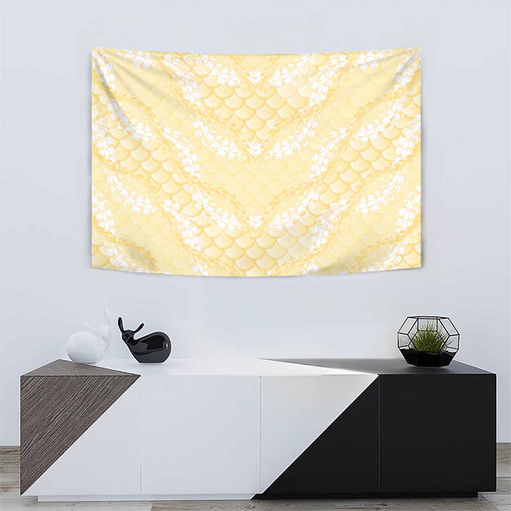 Pastel Yellow Mermaid Puakenikeni Maile Lei Tapestry