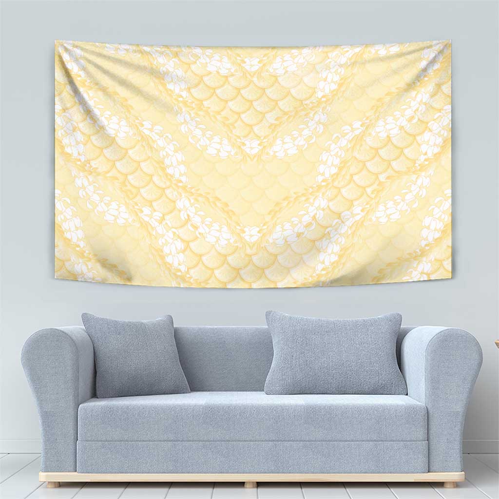 Pastel Yellow Mermaid Puakenikeni Maile Lei Tapestry