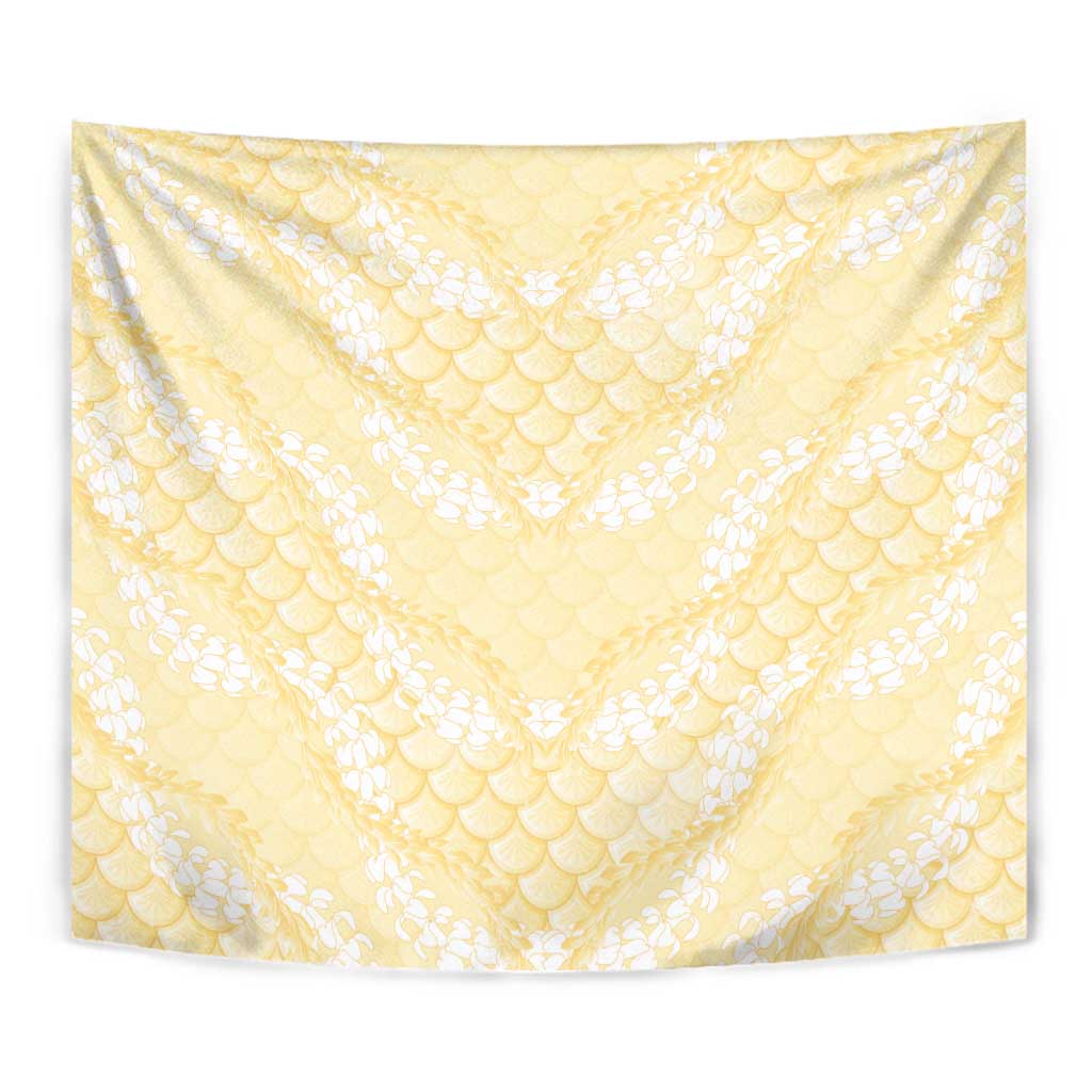 Pastel Yellow Mermaid Puakenikeni Maile Lei Tapestry