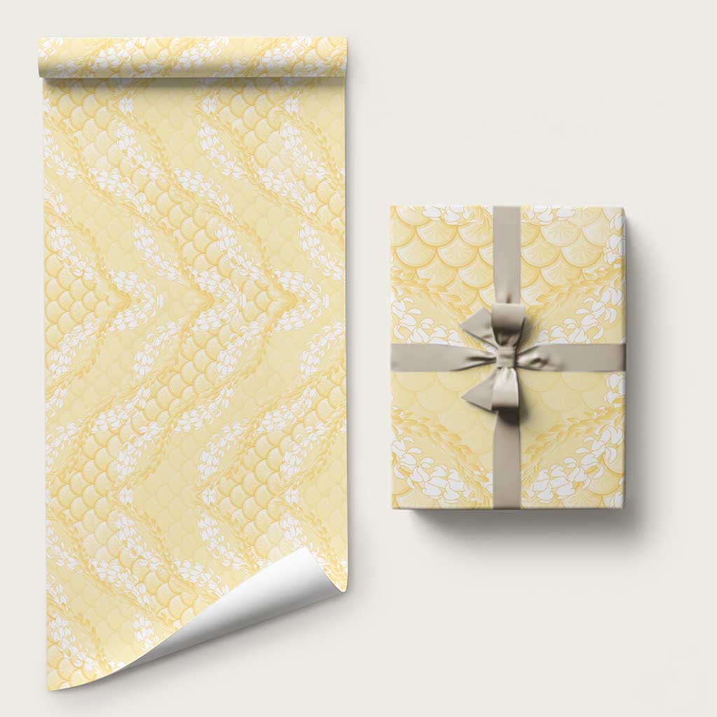 Pastel Yellow Mermaid Puakenikeni Maile Lei Wrapping Paper LT01 58" × 23" Yellow - Polynesian Pride