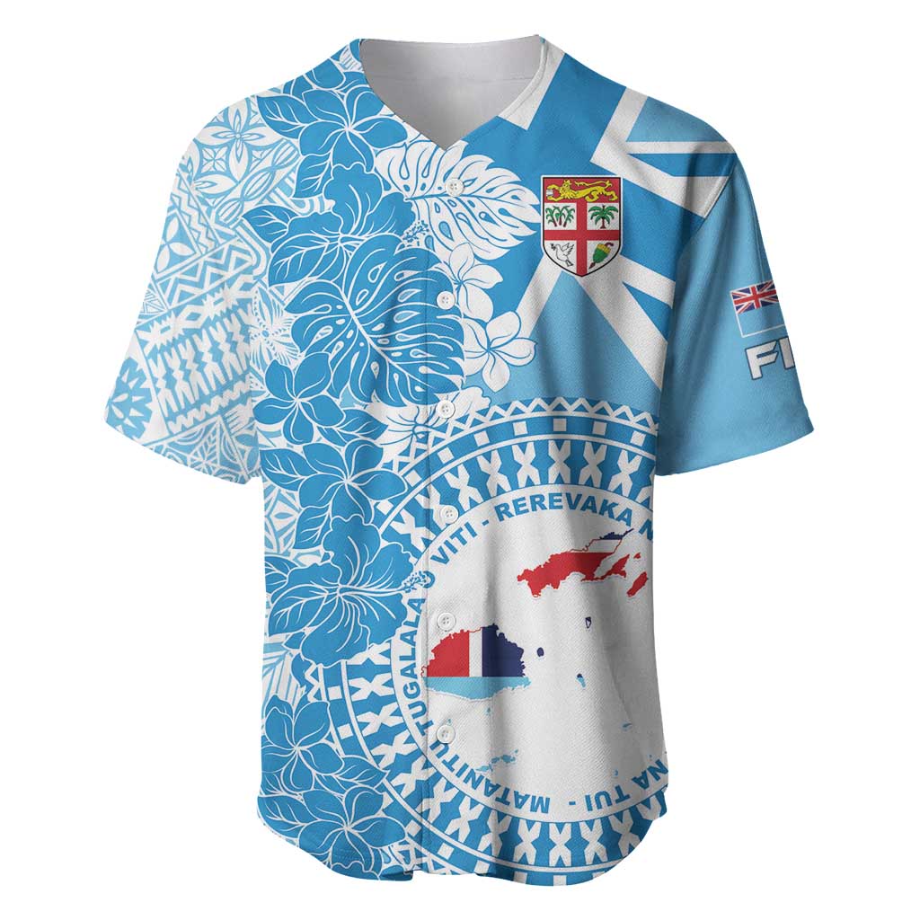 Personalised Fiji Day Baseball Jersey Fijian Map Hibiscus Tapa Pattern LT01 Blue - Polynesian Pride