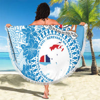Personalised Fiji Day Beach Blanket Fijian Map Hibiscus Tapa Pattern