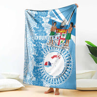 Personalised Fiji Day Blanket Fijian Map Hibiscus Tapa Pattern