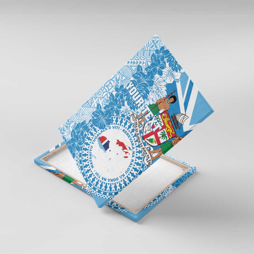 Personalised Fiji Day Canvas Wall Art Fijian Map Hibiscus Tapa Pattern