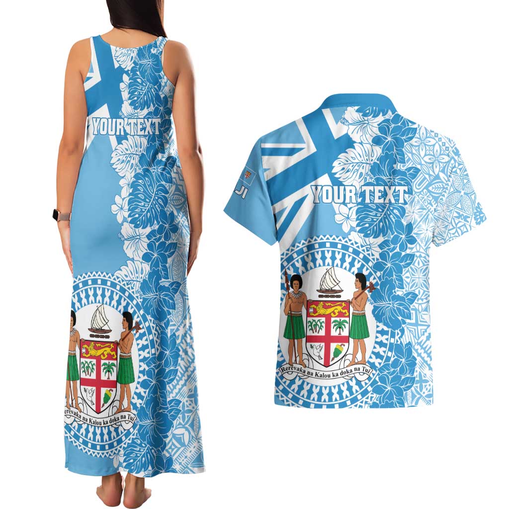 Personalised Fiji Day Couples Matching Tank Maxi Dress and Hawaiian Shirt Fijian Map Hibiscus Tapa Pattern LT01