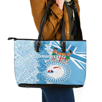 Personalised Fiji Day Leather Tote Bag Fijian Map Hibiscus Tapa Pattern LT01 - Polynesian Pride