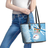 Personalised Fiji Day Leather Tote Bag Fijian Map Hibiscus Tapa Pattern LT01 - Polynesian Pride